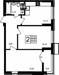 2-комн., 53.89 м²
