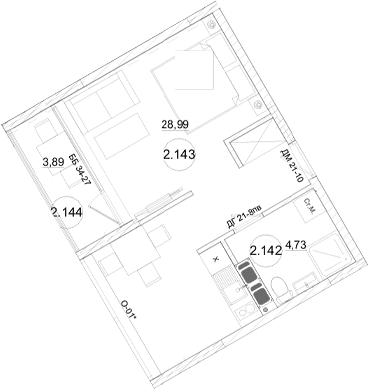 1-комн., 33.58 м²
