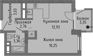 Студия, 32.33 м²