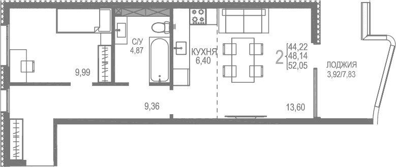 2-комн., 48.13 м²