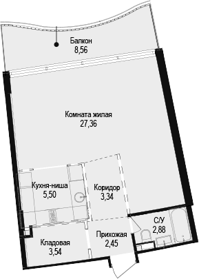 Студия, 45.07 м²