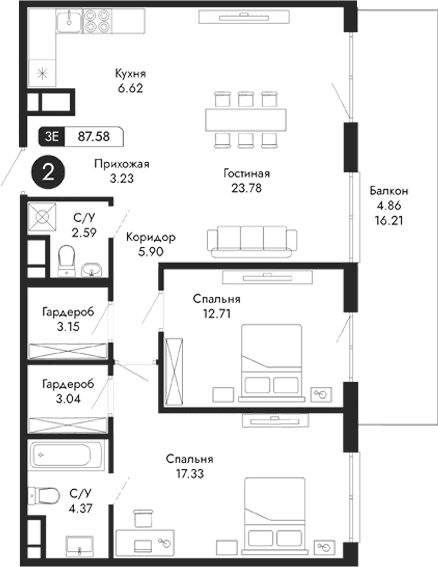 3-комн., 82.72 м²