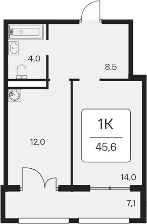 1-комн., 38.5 м²