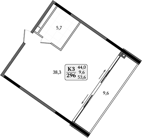 Студия, 44 м²