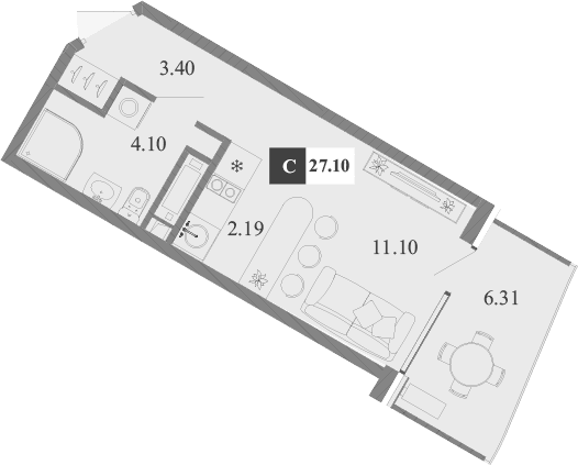 Студия, 20.79 м²