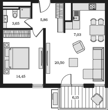 2-комн., 51.49 м²