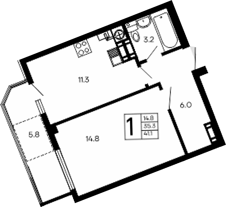 1-комн., 35.3 м²