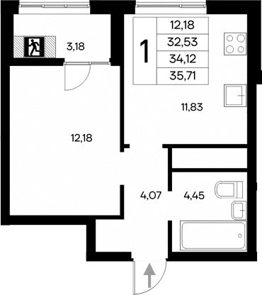 1-комн., 32.53 м²