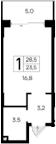 Студия, 23.5 м²