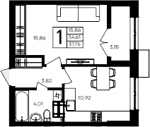 1-комн., 34.61 м²