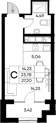 Студия, 23.78 м²