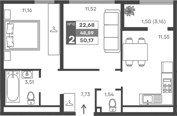 2-комн., 47.01 м²