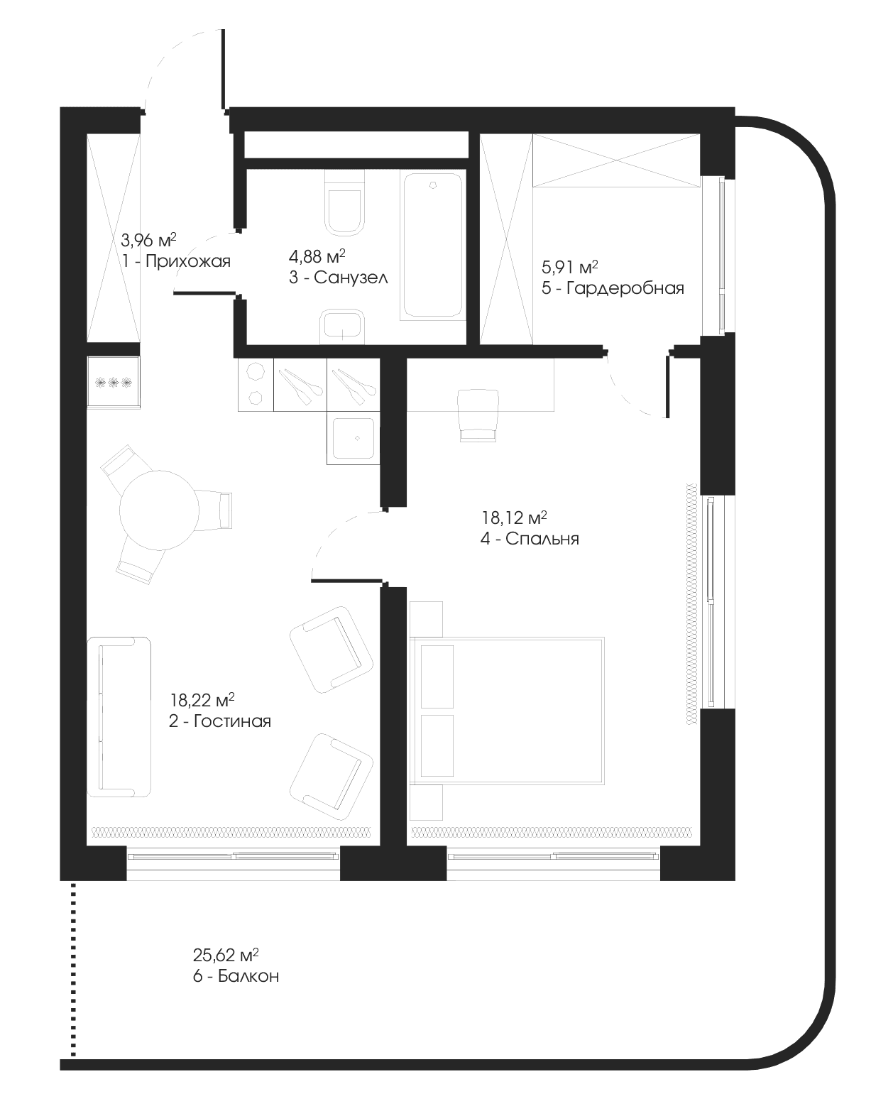 1-комн., 51.09 м²