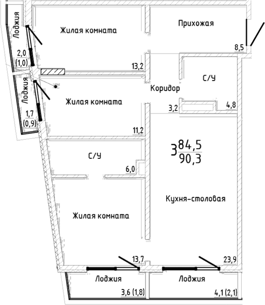 3-комн., 84.5 м²