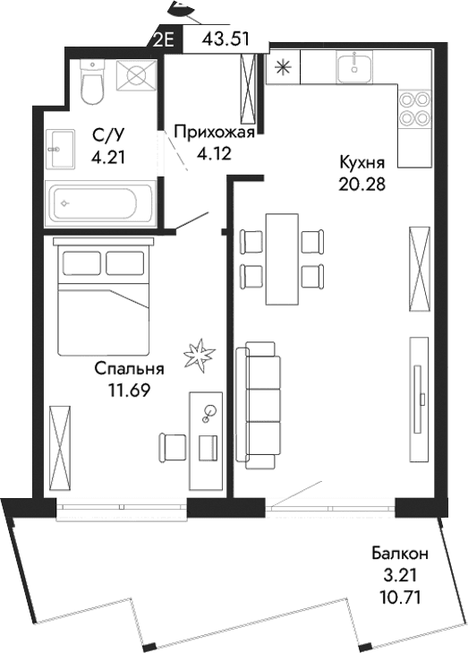 2-комн., 40.34 м²