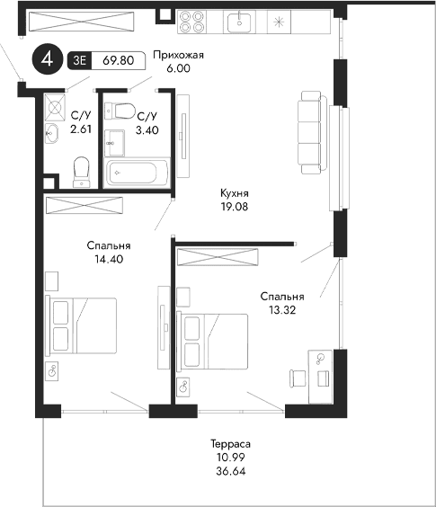 3-комн., 58.81 м²
