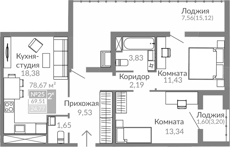 2-комн., 60.35 м²