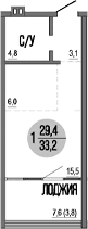 Студия, 29.4 м²