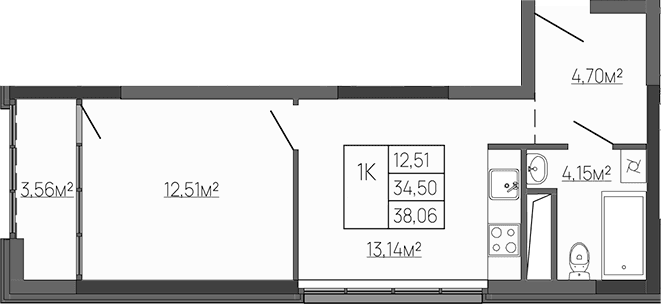 1-комн., 34.5 м²