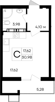 Студия, 25.7 м²