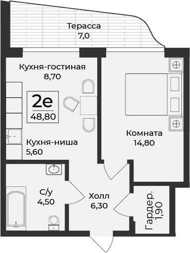 2-комн., 38.3 м²
