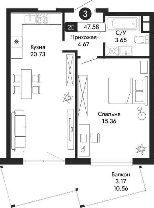 2-комн., 44.41 м²