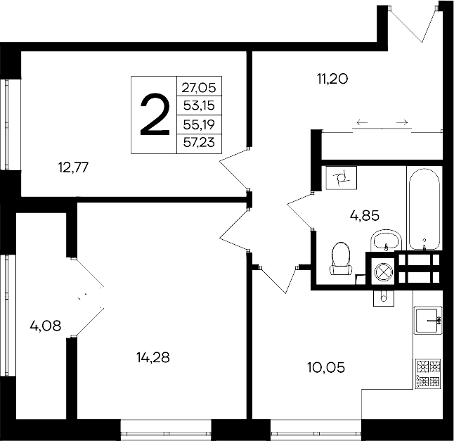 2-комн., 53.15 м²