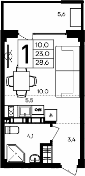 Студия, 23 м²