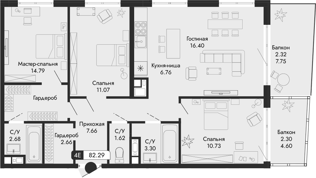 4-комн., 77.67 м²