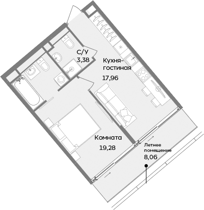 1-комн., 40.62 м²