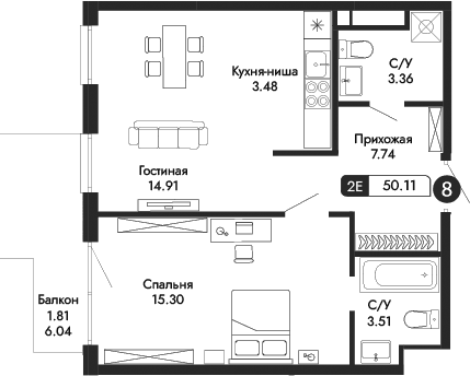 2-комн., 48.3 м²