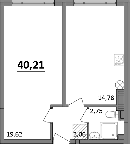 1-комн., 40.21 м²