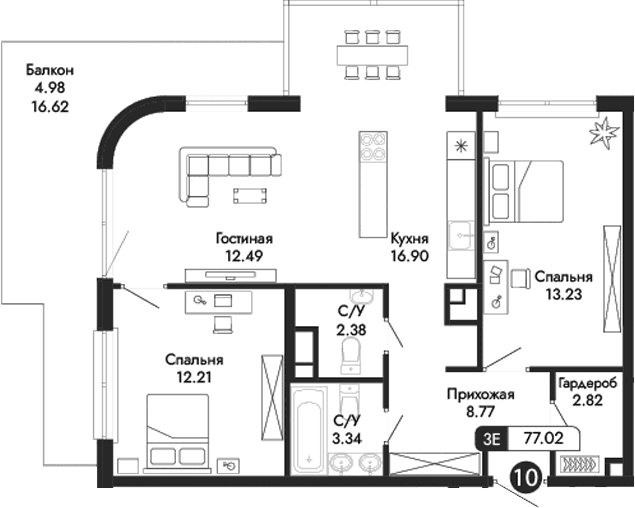 3-комн., 72.04 м²