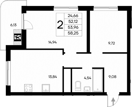 2-комн., 52.12 м²