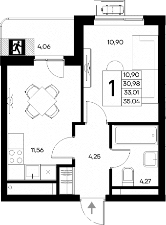 1-комн., 30.98 м²