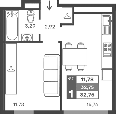 1-комн., 32.75 м²