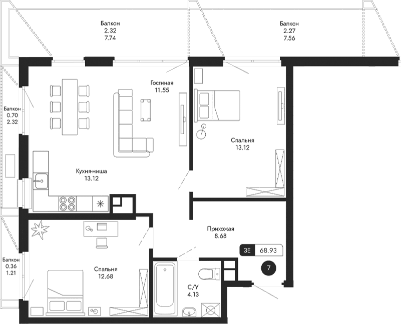 3-комн., 63.28 м²