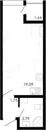 Студия, 23.79 м²