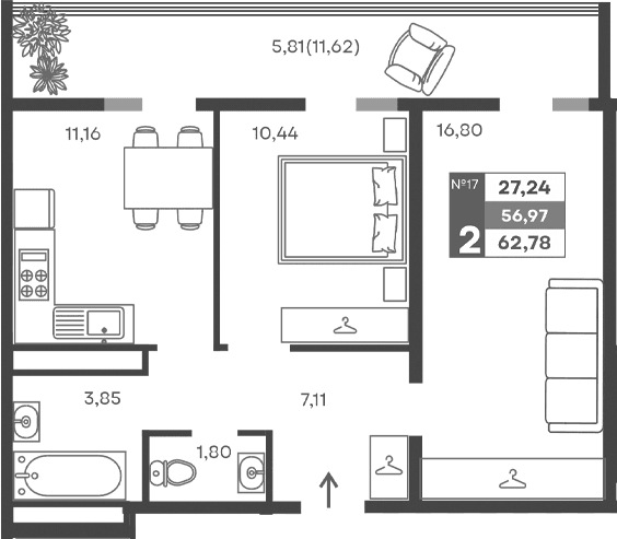 2-комн., 51.16 м²