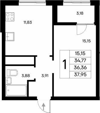 1-комн., 34.77 м²
