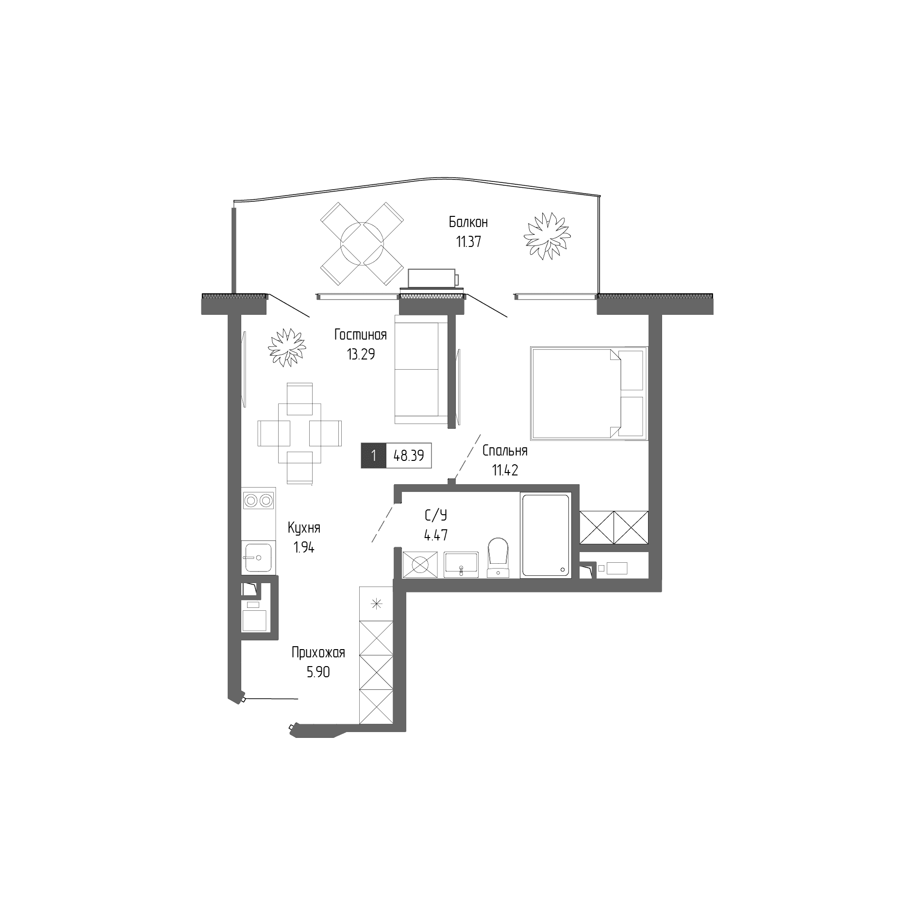 1-комн., 37.02 м²