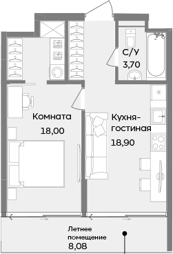 1-комн., 40.6 м²