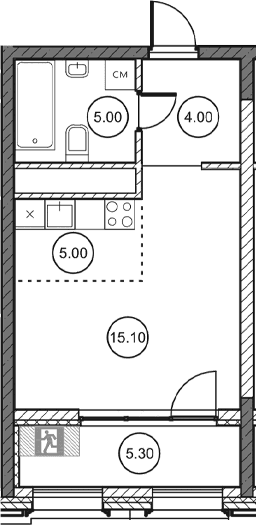 Студия, 28.85 м²