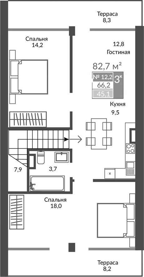 3-комн., 58.4 м²