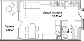 Студия, 27.2 м²