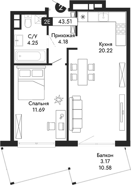 2-комн., 40.34 м²