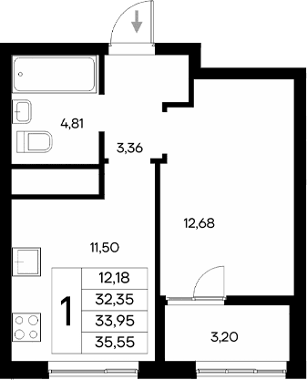 1-комн., 32.35 м²