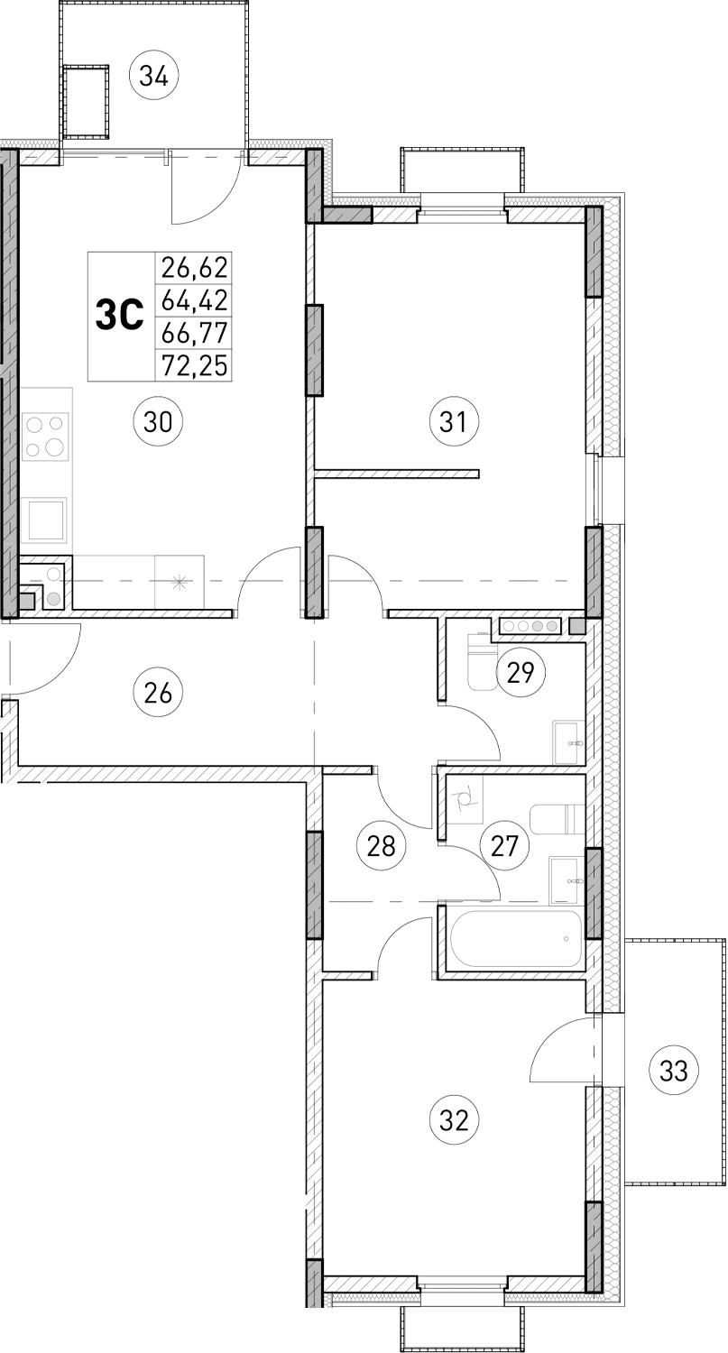 2-комн., 64.42 м²