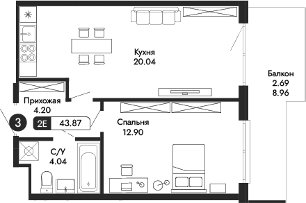 2-комн., 41.18 м²