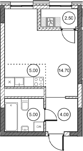 Студия, 28.65 м²